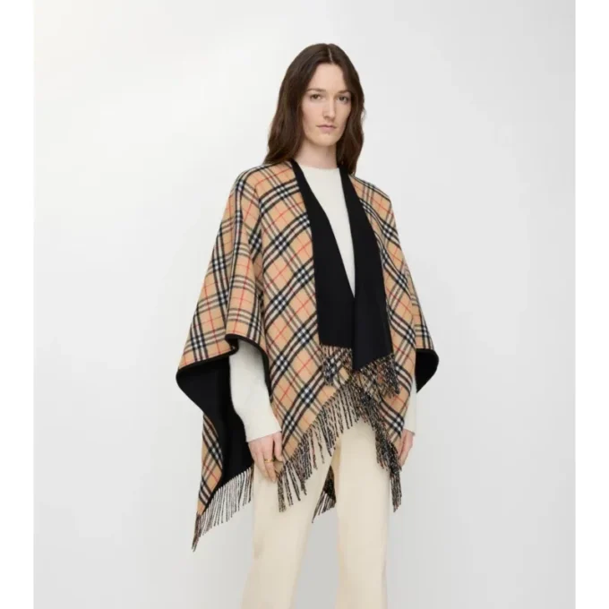 Reversible Check Wool Cape