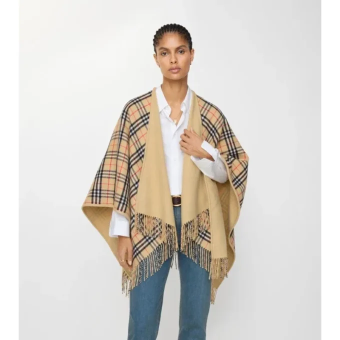 Reversible Check Wool Cape