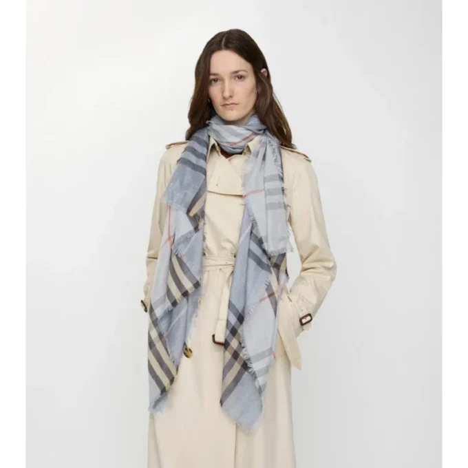 Reversible Check Wool Silk Scarf