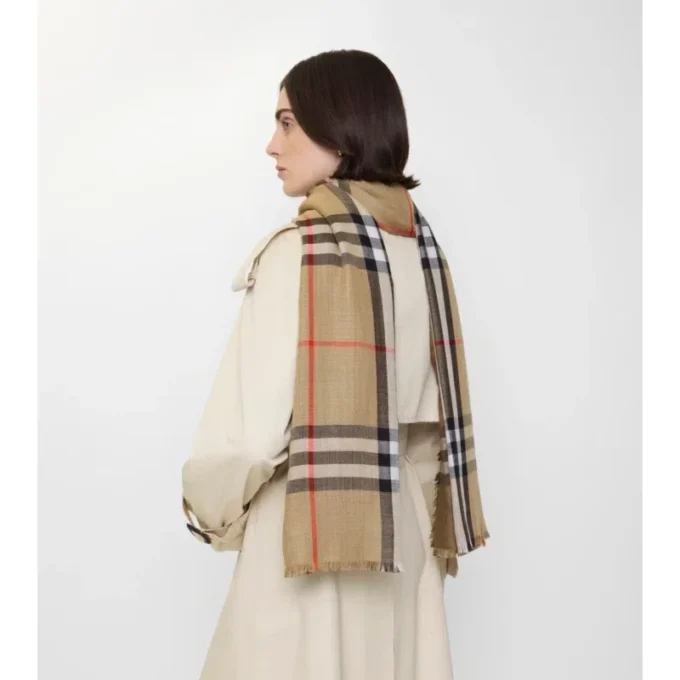 Reversible Check Wool Silk Scarf