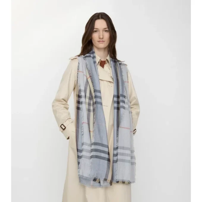 Reversible Check Wool Silk Scarf