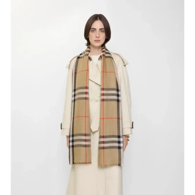 Reversible Check Wool Silk Scarf