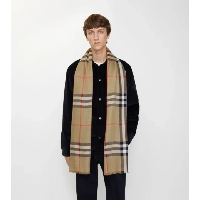 Reversible Check Wool Silk Scarf