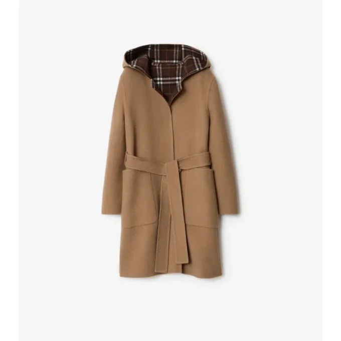 Reversible Wool Hooded Wrap Coat