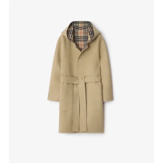 Reversible Wool Hooded Wrap Coat