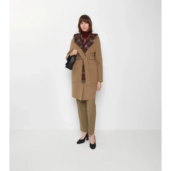 Reversible Wool Hooded Wrap Coat