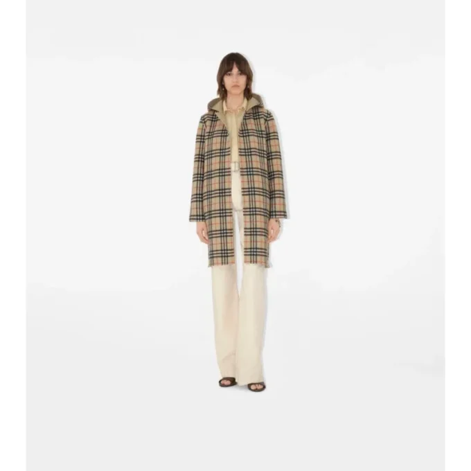 Reversible Wool Hooded Wrap Coat