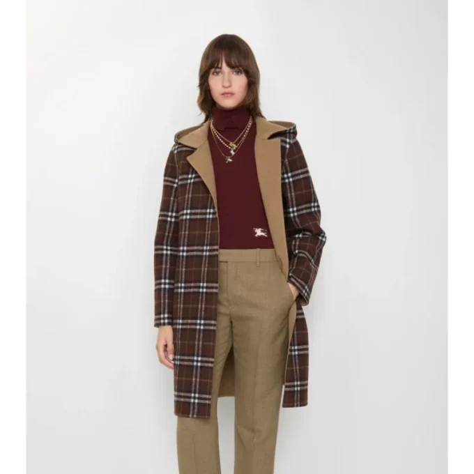 Reversible Wool Hooded Wrap Coat