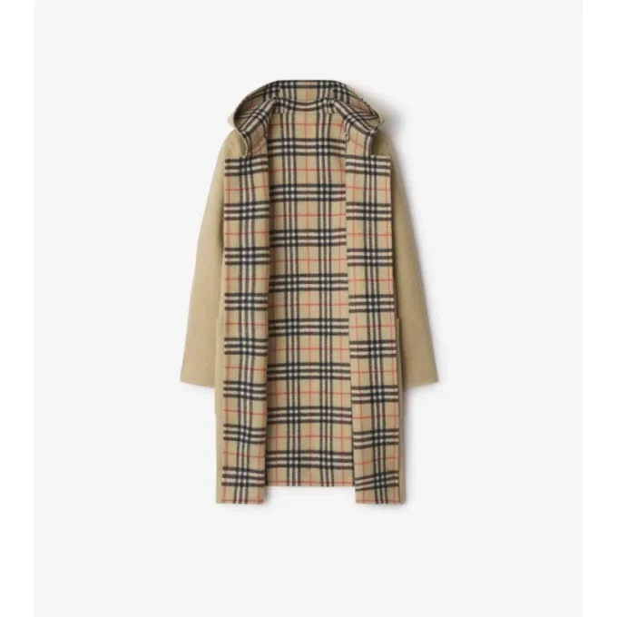Reversible Wool Hooded Wrap Coat
