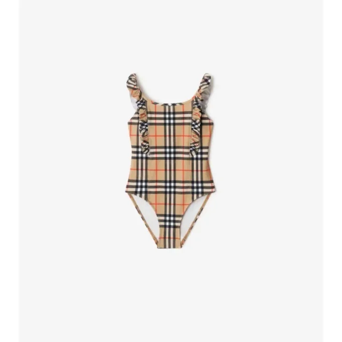Ruffle Trim Check Swimsuit