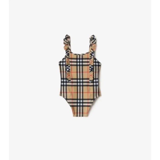 Ruffle Trim Check Swimsuit