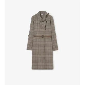 Scarf Collar Check Wool Dress