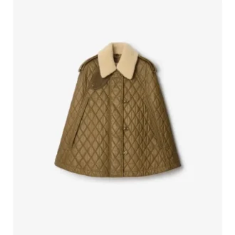 Shearling Collar Quilted Cotton Heath Cape