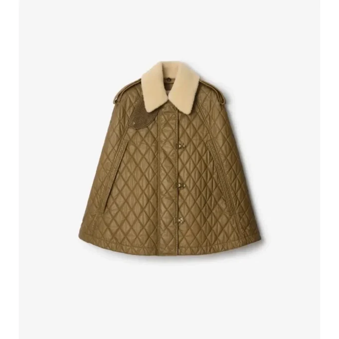 Shearling Collar Quilted Cotton Heath Cape