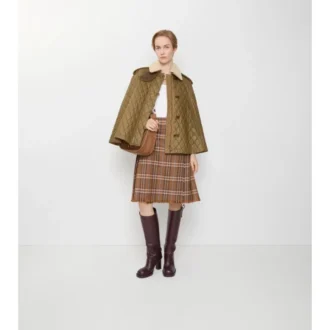 Shearling Collar Quilted Cotton Heath Cape