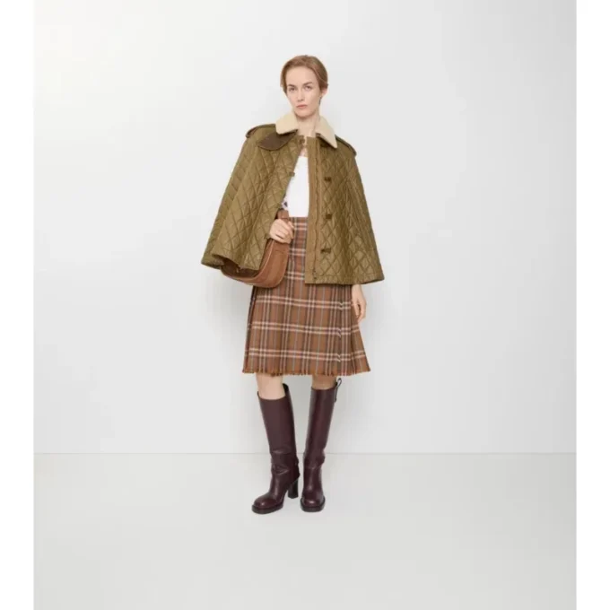 Shearling Collar Quilted Cotton Heath Cape