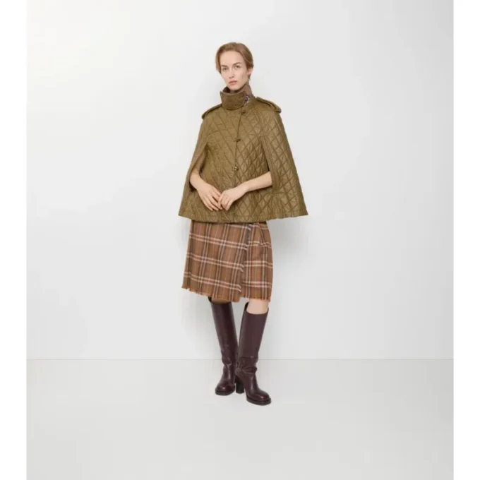 Shearling Collar Quilted Cotton Heath Cape