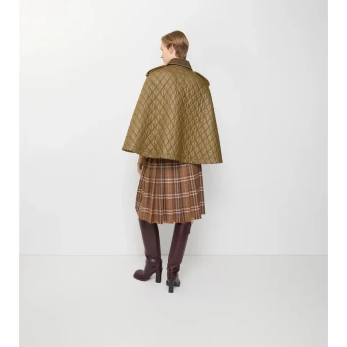 Shearling Collar Quilted Cotton Heath Cape
