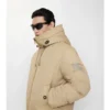 Shearling Trim Gabardine Hooded Jacket