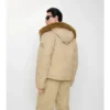 Shearling Trim Gabardine Hooded Jacket