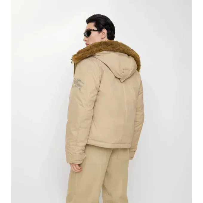 Shearling Trim Gabardine Hooded Jacket