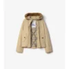 Shearling Trim Gabardine Hooded Jacket