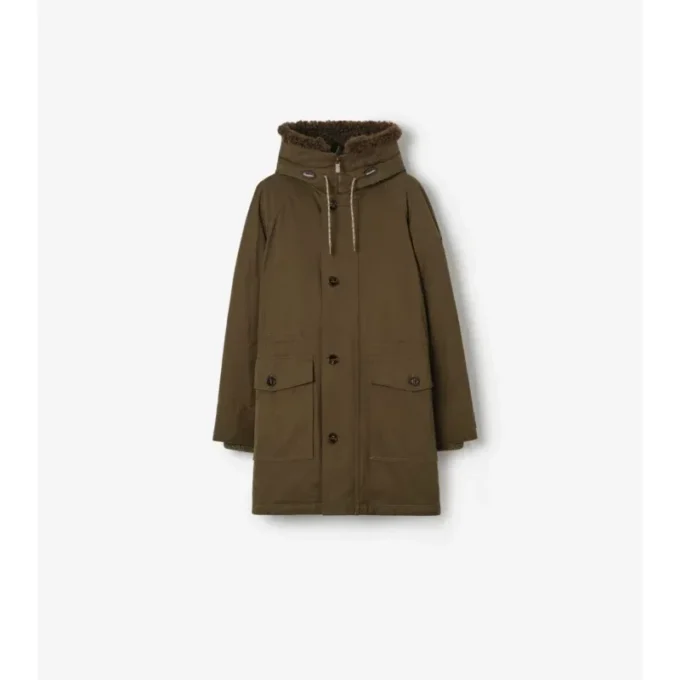 Shearling Trim Gabardine Parka