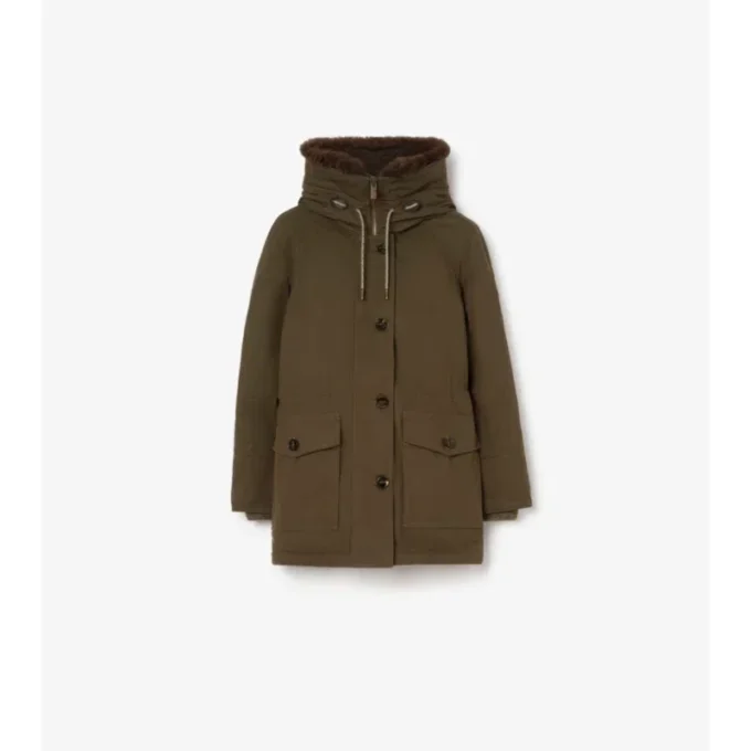Shearling Trim Gabardine Parka