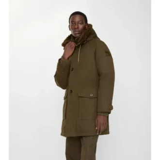 Shearling Trim Gabardine Parka
