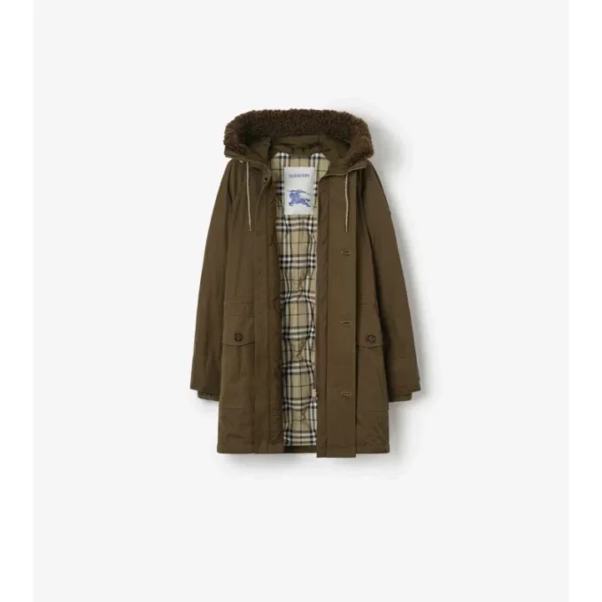 Shearling Trim Gabardine Parka