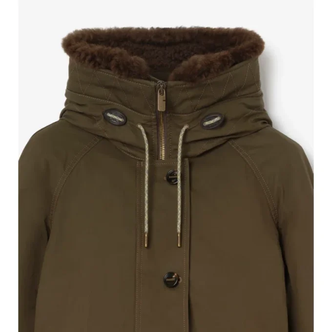 Shearling Trim Gabardine Parka