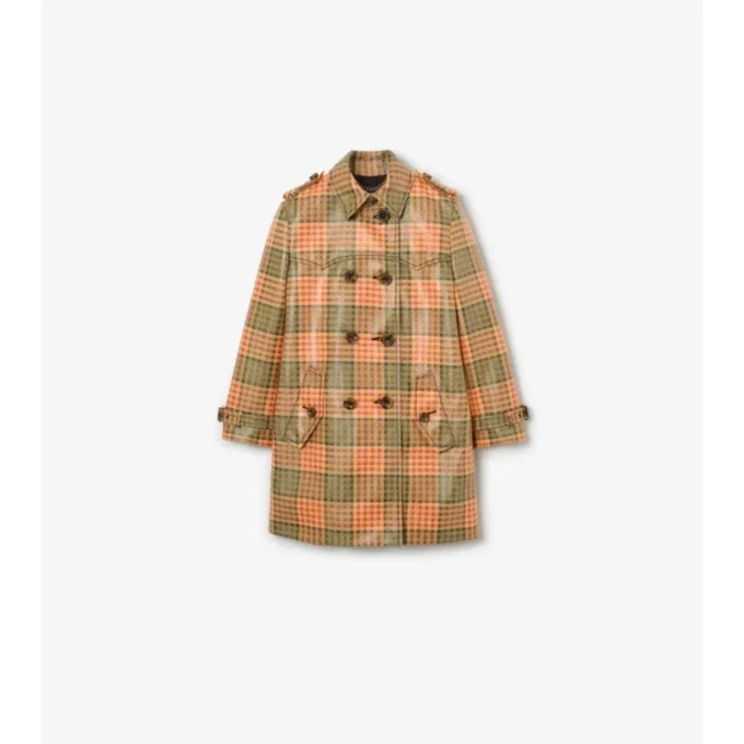 Short Check Coated Raffia-Effect Summerside Trench Coat