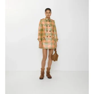 Short Check Coated Raffia-Effect Summerside Trench Coat
