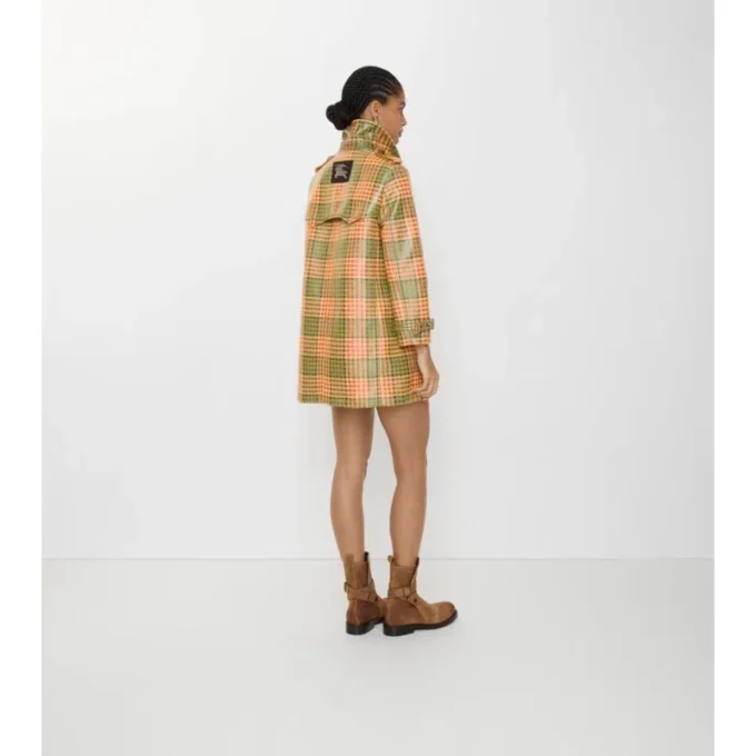 Short Check Coated Raffia-Effect Summerside Trench Coat