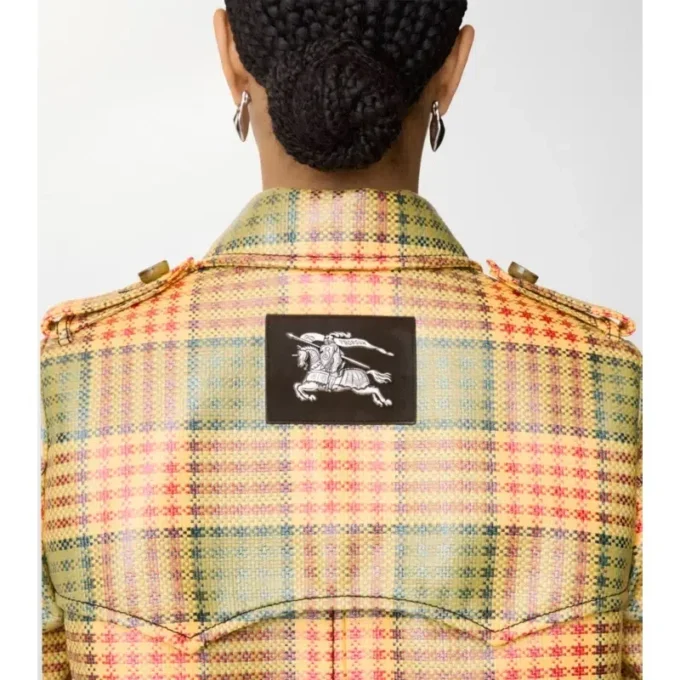 Short Check Coated Raffia-Effect Summerside Trench Coat
