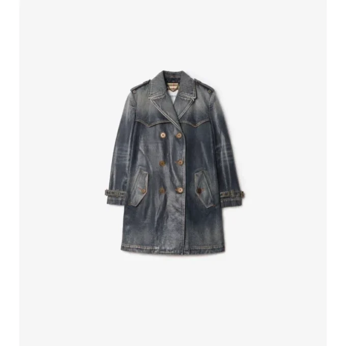Short Coated Denim Trench Coat