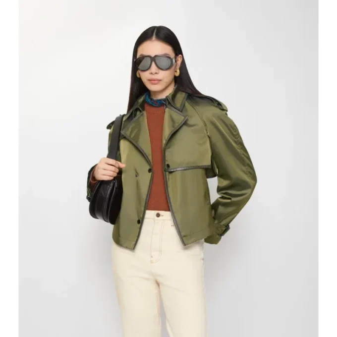 Short Nylon Blend Trench Coat