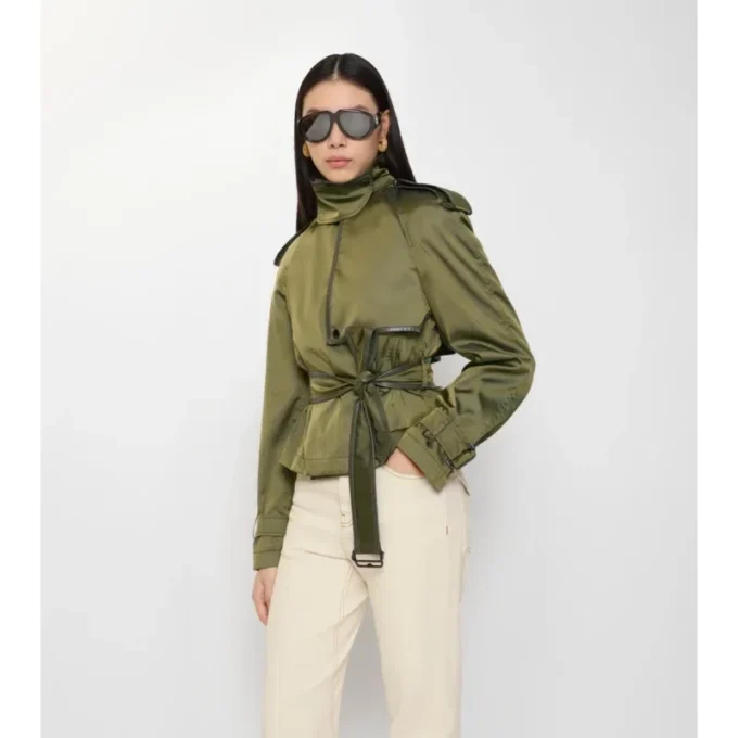 Short Nylon Blend Trench Coat