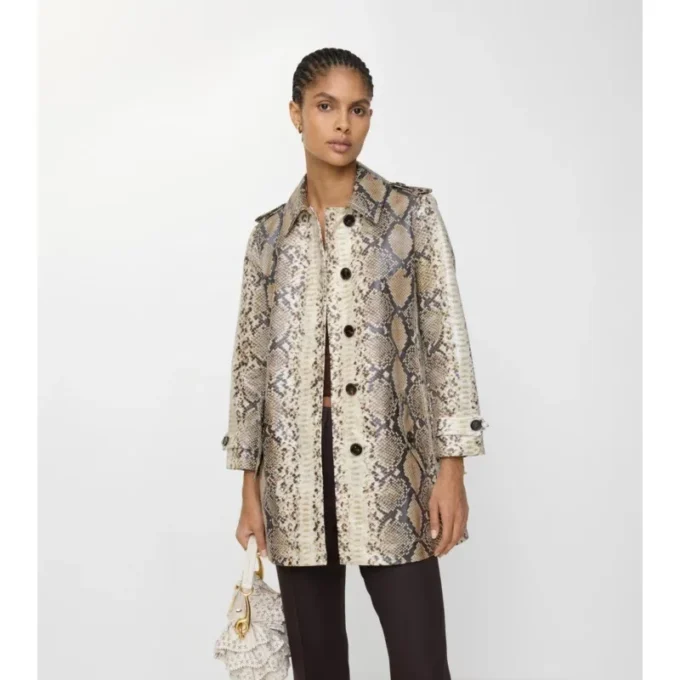 Short Python Print Coated Cotton Stonehaven Car Coat
