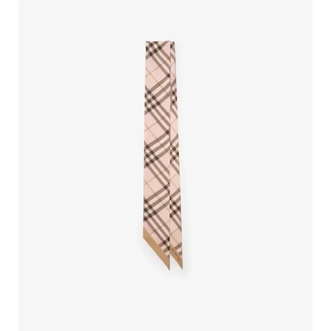 Skinny Contrast Check Silk Scarf