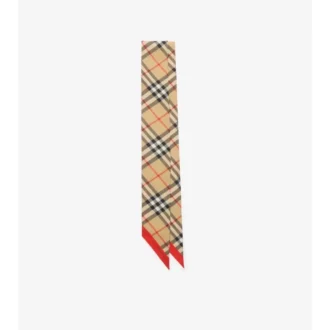 Skinny Contrast Check Silk Scarf