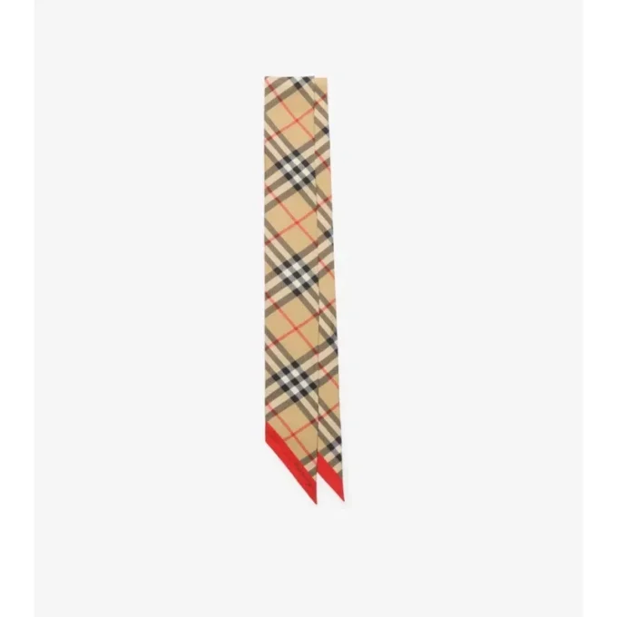 Skinny Contrast Check Silk Scarf