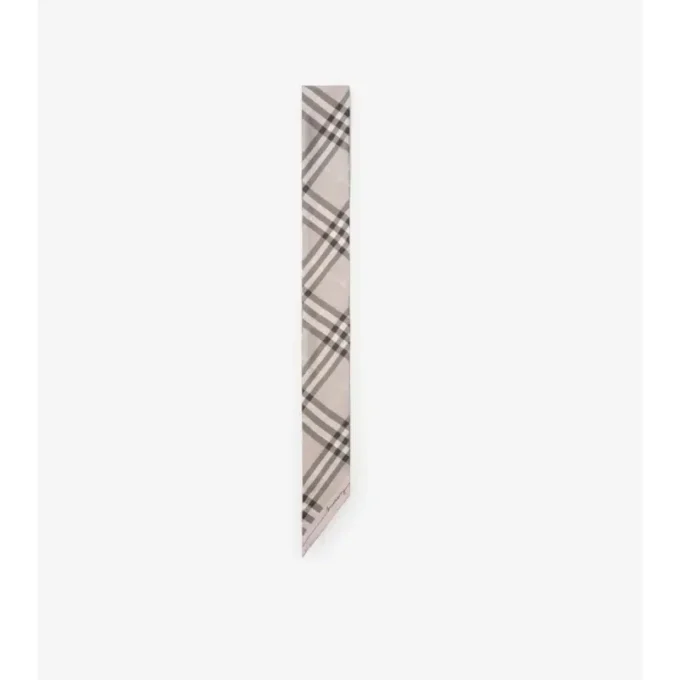 Skinny Contrast Check Silk Scarf