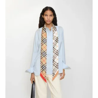 Skinny Contrast Check Silk Scarf