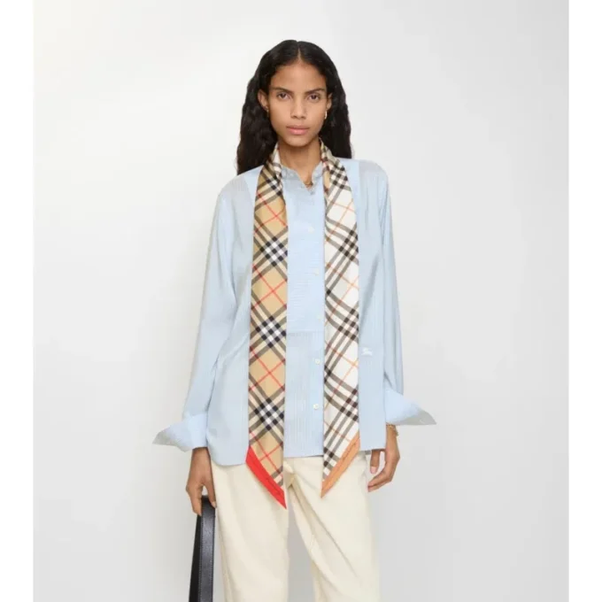 Skinny Contrast Check Silk Scarf