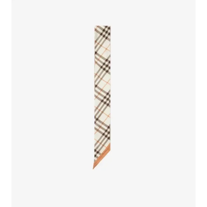 Skinny Contrast Check Silk Scarf