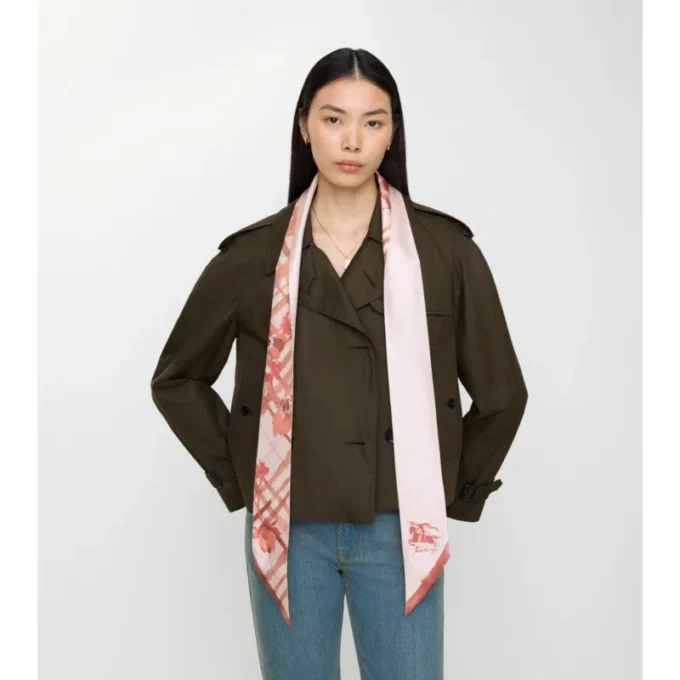 Skinny Watercolour Check Silk Scarf