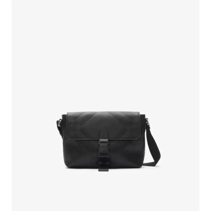 Small Embossed Check Buckled Messenger Bag 