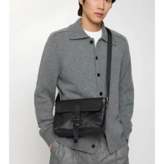 Small Embossed Check Buckled Messenger Bag 