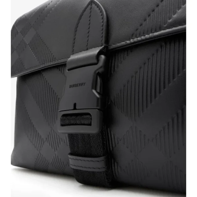 Small Embossed Check Buckled Messenger Bag 